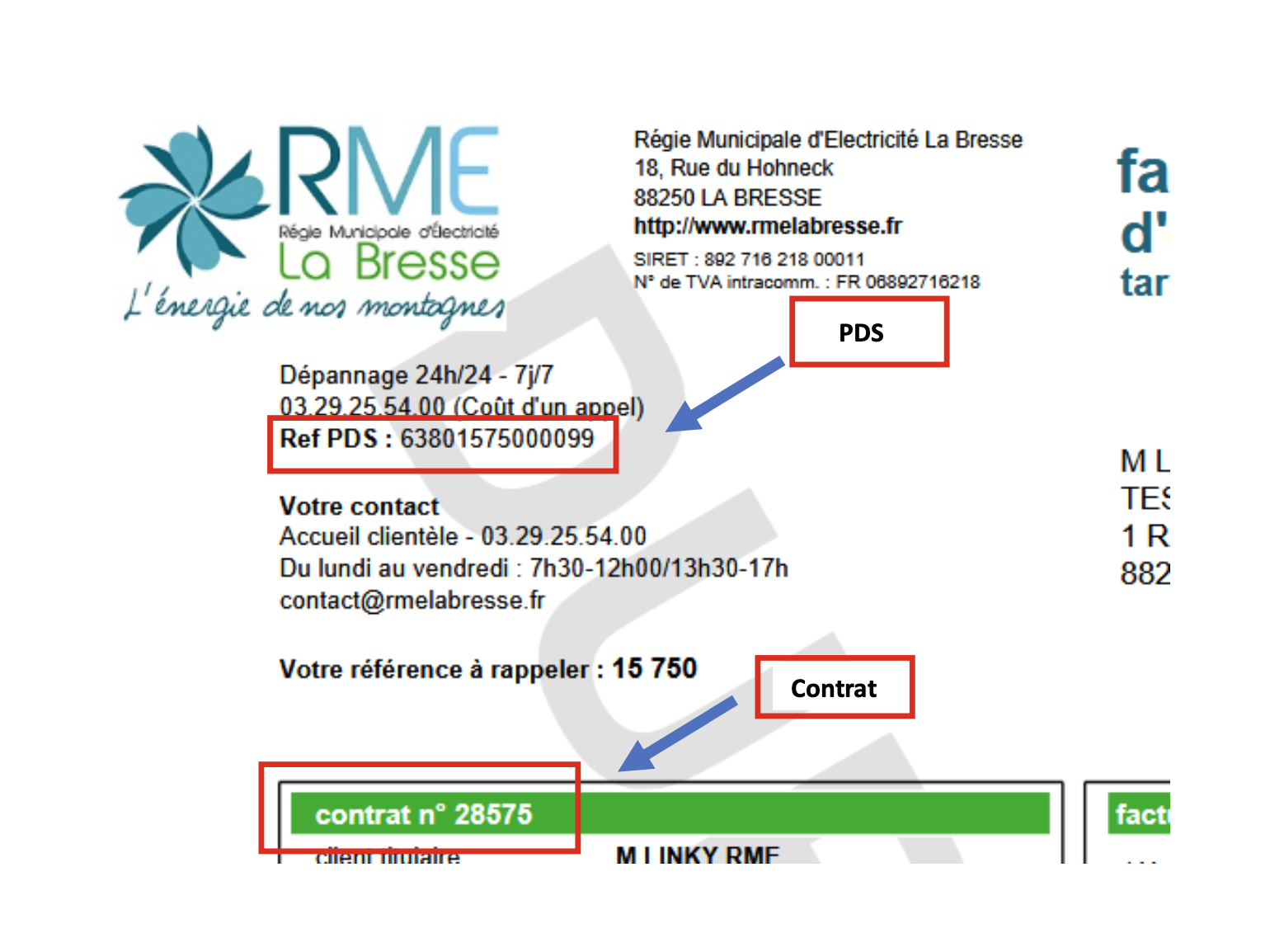 Exemple d'emplacement de la référence PDS